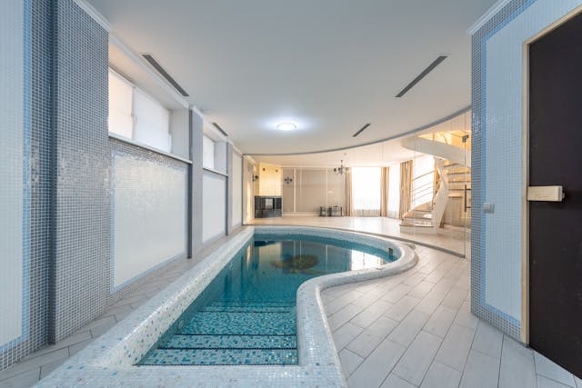 An indoor pool in a hotel